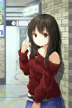 Anime girl wearing red sweater: Anime Girl  