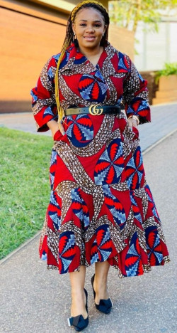 Red outfit inspo with plus size african dress: 