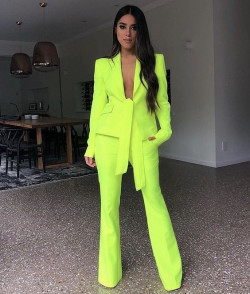 Yellow and green best outfits with coat, pantsuit, trousers: 