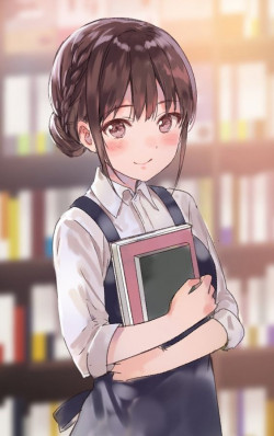 Anime girl holding books, school uniform: Cute Anime  