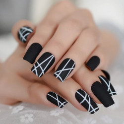 Black and white nails black false nails, nail polish, false nail: Pretty Nails  