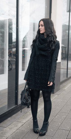 Dresses and leggings outfits winter clothing, street fashion, casual wear: Black Leggings  