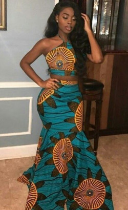 One piece african ankara prom dress for girls: 