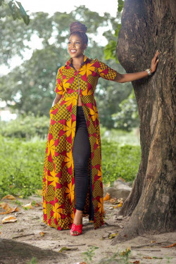 Teenagers outfits kimono, african wax prints, people in nature: 
