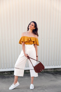 Off shoulder square pants ootd: 