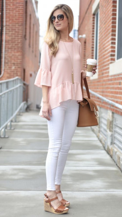 White jeans with wedge sandals: 