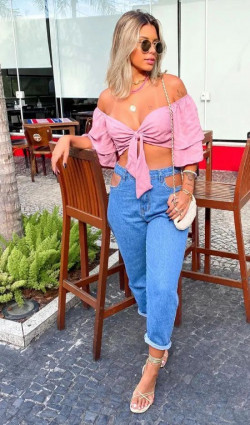 Look balada wide leg wide-leg jeans, mom jeans, wide leg, t-shirt: 