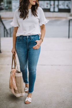 White outfit Pinterest with jeans, denim, t-shirt: 