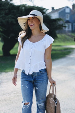 White Instagram dress with jeans, tartan: Denim Pants  