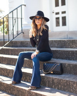 Black and azure outfit Instagram with jeans, denim, t-shirt, bell-bottoms: Denim Pants  