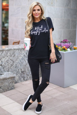 Black classy outfit with shirt, t-shirt, trousers: 
