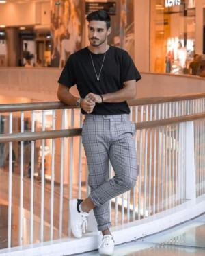 Mens plaid pants outfit slim-fit pants: 