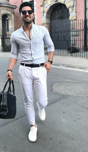 White Instagram fashion with dress shirt, formal wear: 