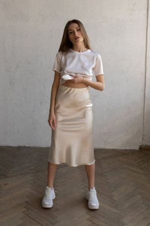 Cream satin skirt midi  midi skirt, day dress: 