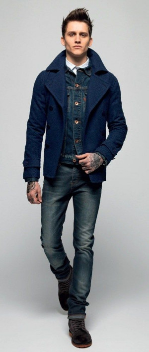 Denim jacket and peacoat, men's clothing: 