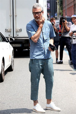 Style outfit chambray pants men, brogue shoe: 