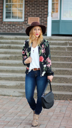 Trendy clothing ideas flower jacket outfit, flight jacket: 