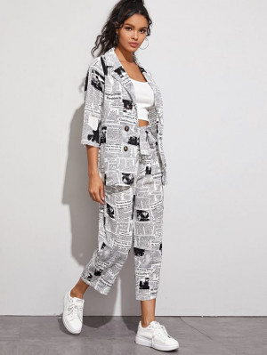 Newspaper print blazer women's, military camouflage: 