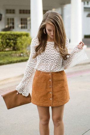 Suede skirt outfit fall, winter clothing: 