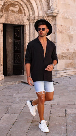 Outfit Pinterest with shorts, dress shirt: 