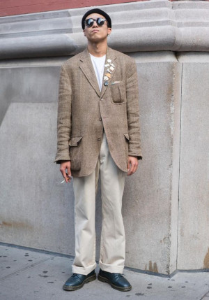 White lookbook dress with trousers, dress shirt: 