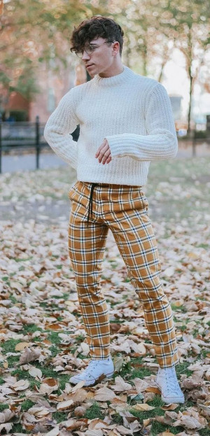 White outfit Instagram with jeans, tartan, trousers, dress shirt: 