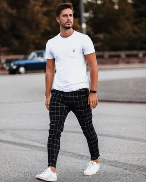 Plaid pants men style  online shopping, t-shirt: 