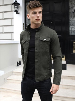 Fashion green denim jacket men: 
