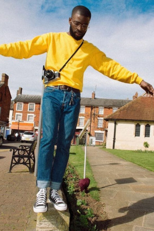 Yellow and white lookbook fashion with jeans, hoodie: 