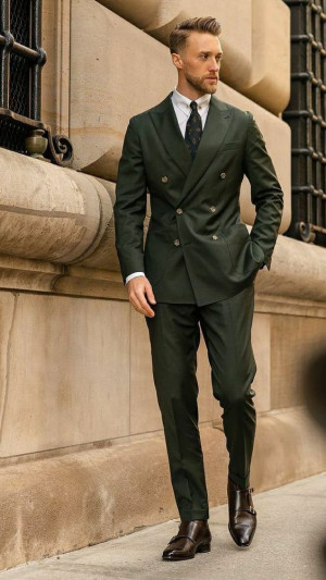 Green suit for men, double-breasted: 