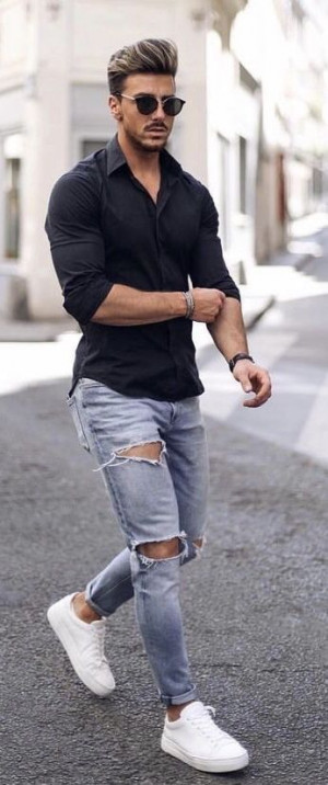 Black shirt outfit men, black shirt: 