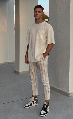 Look inspiration with t-shirt, trousers, dress shirt: 