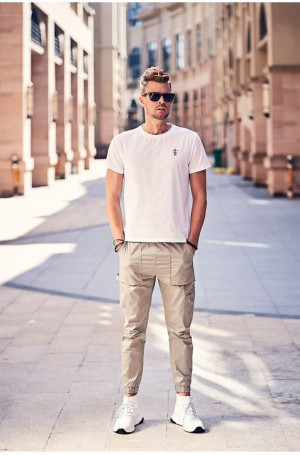 Look inspiration with jeans, t-shirt, trousers, dress shirt: 
