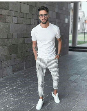 White striped pants outfit men: 