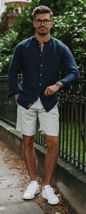 Outfit style mens fashion summer 2021 outfit linen shirt, men's clothing, bermuda shorts, men's apparel, men's style: 