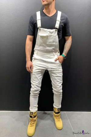 Instagram fashion mens white overalls, men's overalls: 