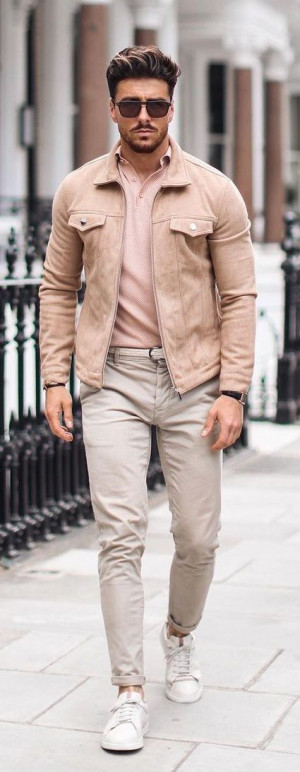 Pink Shirt, Men's Pastel Outfit Designs With Beige Jeans, Pink Shirt ...
