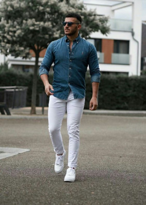 Blue outfit inspo with jeans, denim, sportswear, dress shirt: 