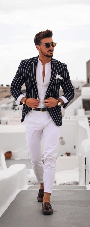 White striped blazer mens, men's apparel: 
