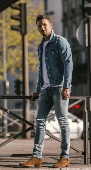 Trendy clothing ideas double denim 2021 men, chelsea boot: 