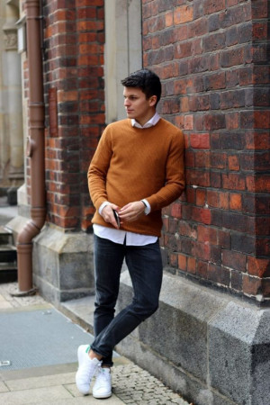 Crewneck with dress shirt, polo shirt: 