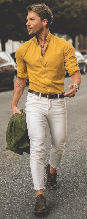 Yellow shirt combination pant, t-shirt: 
