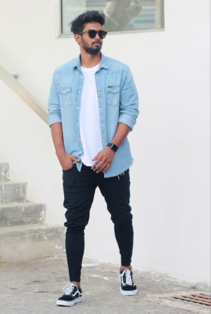 Look inspiration with shirt, jeans, denim, t-shirt, dress shirt: 