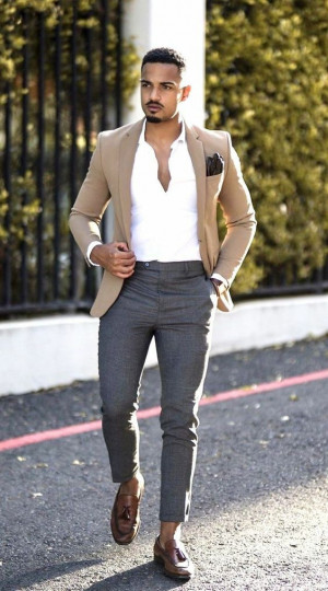 Tan blazer outfit mens, men's clothing: 