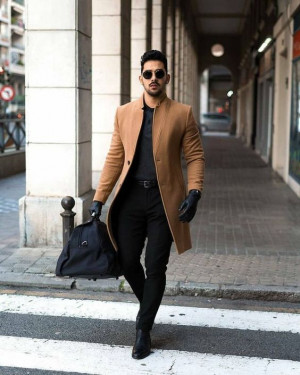 Style outfit men's brown coat, winter clothing: 