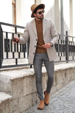 Mens wool coat outfit, men's clothing: 