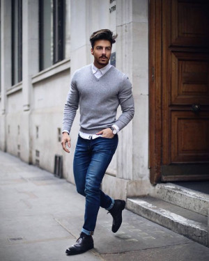 Jeans and sweater men, men's clothing: 