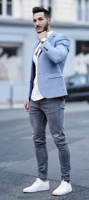 Style blazer with jeans, men's apparel: 