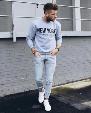 Grey outfit ideas with denim, jeans, t-shirt, sportswear: 