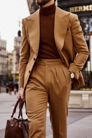 Brown monochrome suit men, men's suit: 